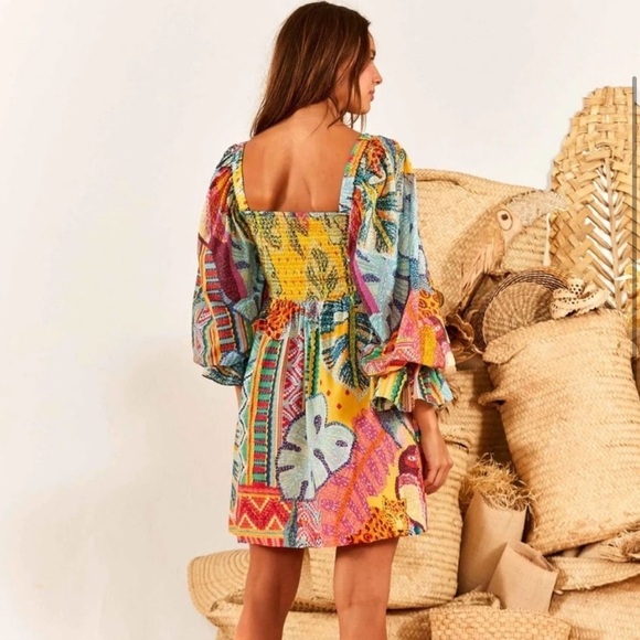Farm Rio Summer Tapestry Square Neck Mini Dress Size M - Picture 2 of 7